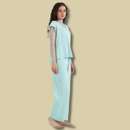 Henley V-Neck Sleepover Top – C Green | Densha Store