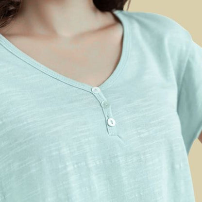 Henley V-Neck Sleepover Top – C Green | Densha Store
